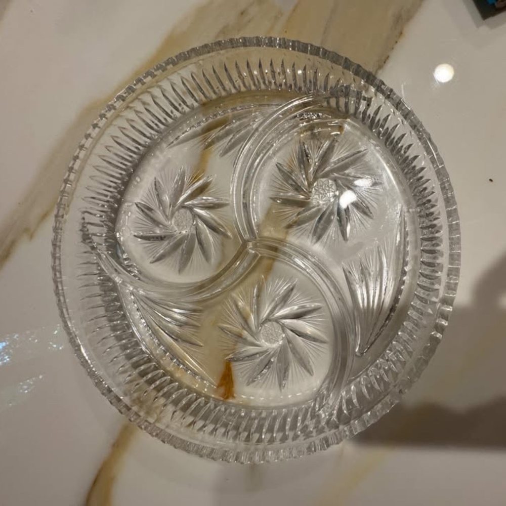 VINTAGE CRYSTAL 9" DIVIDED SERVING PLATER